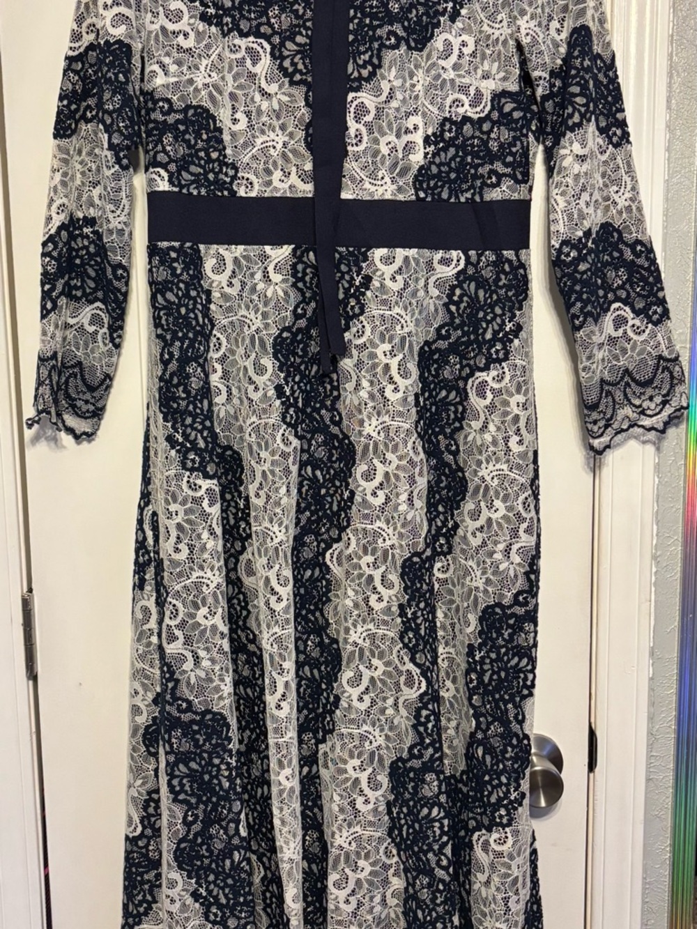 Dainty Jewells Navy and White Lace Long Sleeve Maxi Dress